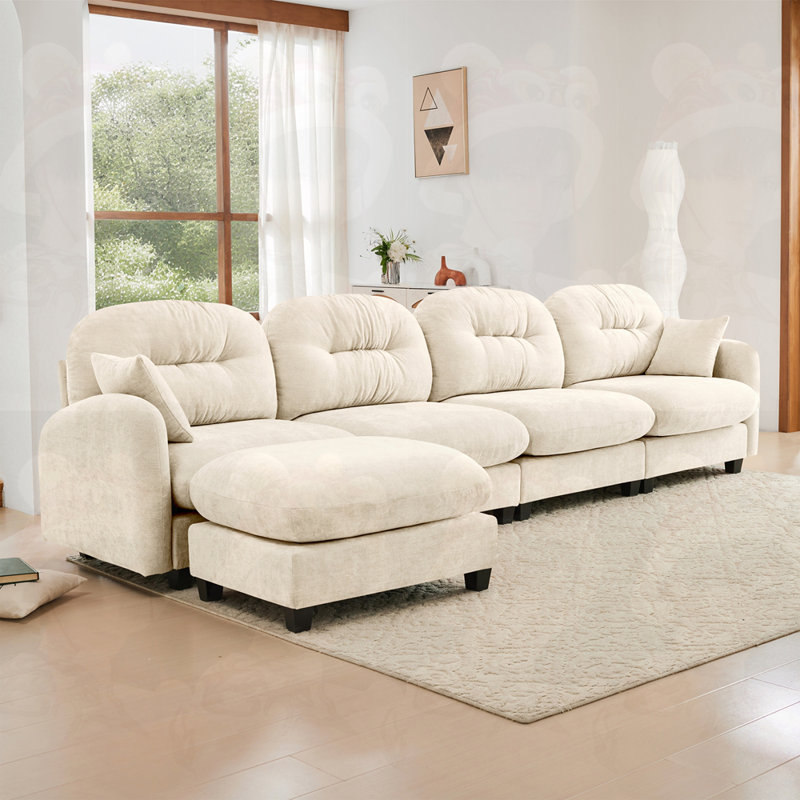 Canapé modulaire 4 places avec 1 repose-pieds, H 36,6 po x l 140 po x P 59,5 po, 4, Beige