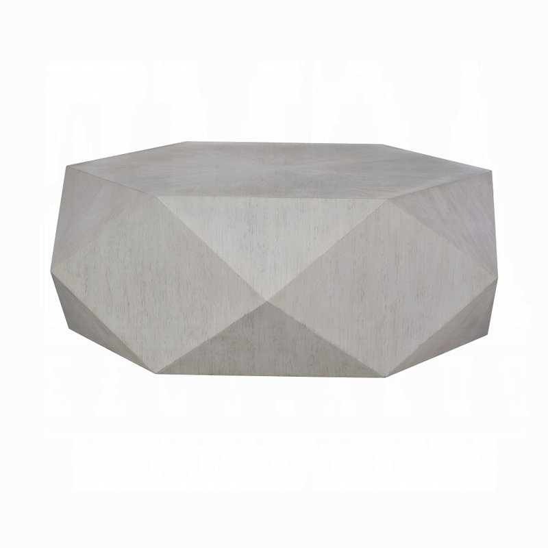 Table basse Hano, bois d'hévéa blanc, base géométrique 50 po