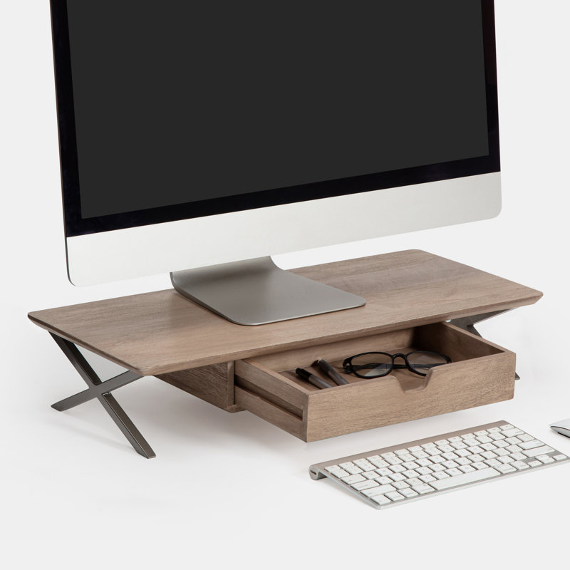 Sumekh Wood Monitor Stand with Drawer, Biscotti/Nickel, 24 Inches