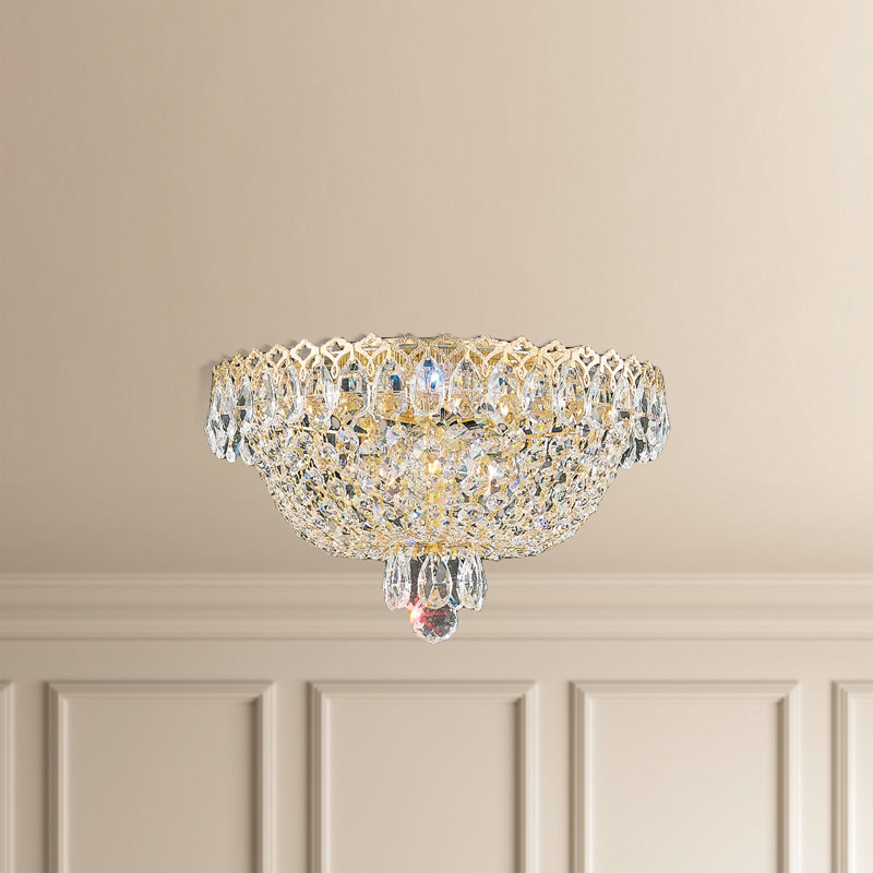 Camelot 3 Light 11in x 7in Flush Mount in Polished Gold with Clear Optic Crystals, Silver