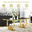 70" Glass Dining Table Set Of 5, Double U-Shaped Polished Stainless Steel Base, 10Mm Thick Tempered Glass Top And Velvet Upholstered Nailhead Chairs-413304870-413304889
