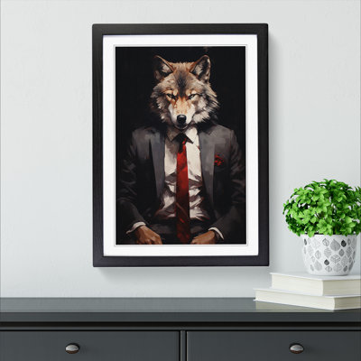 XYZ-FRM-V1223-1695 Wolf In A Suit Painting No.2 - Single Picture Frame Print on Wood