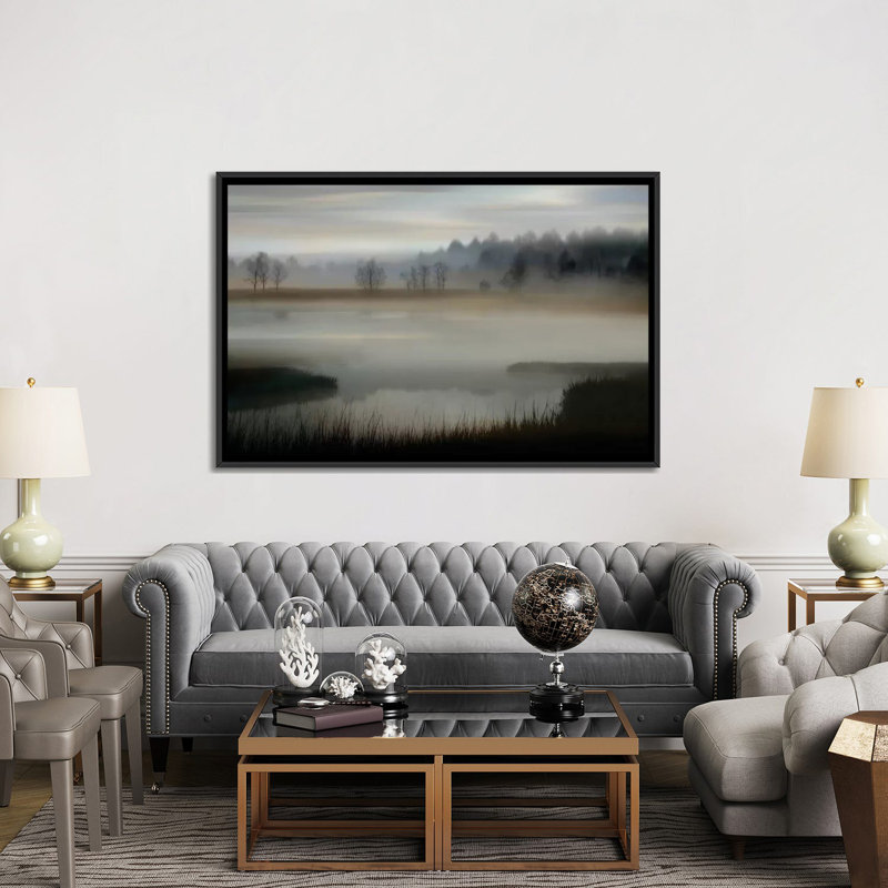 « early matin », impression sur toile, H 18 po x l 26 po x P 1,5 po, Toile avec cadre noir, Pas de tapis
