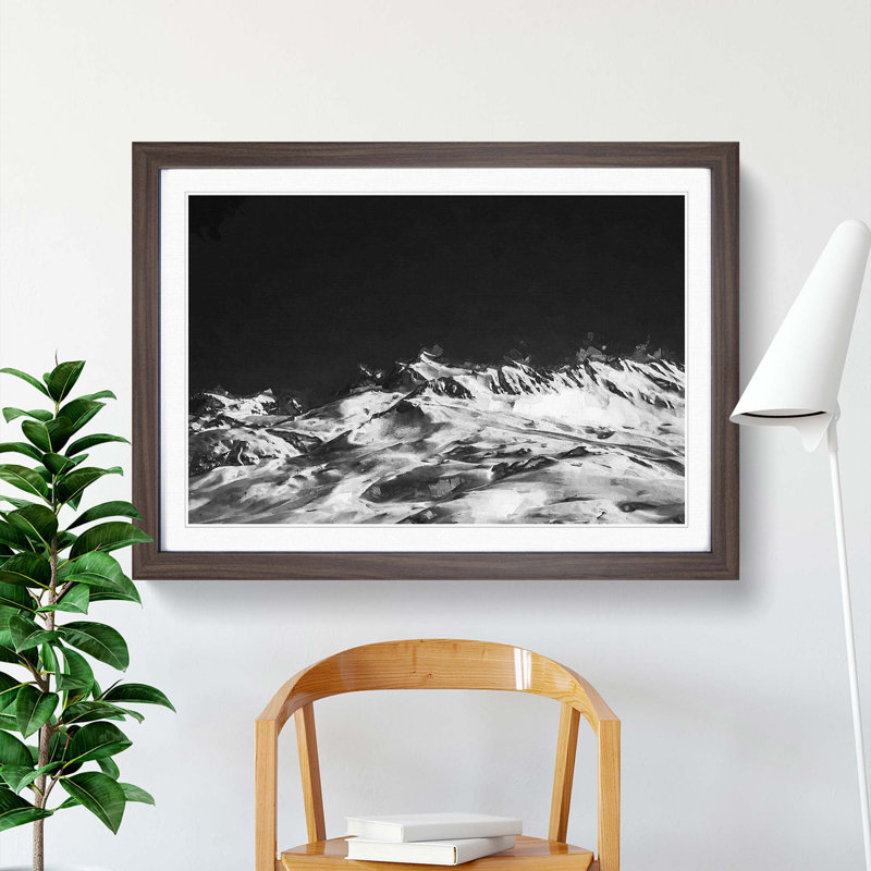 Snow Covered Mountains - Picture Frame Graphic Art Print, Walnut Framed, 27cm H x 36cm W x 2cm D