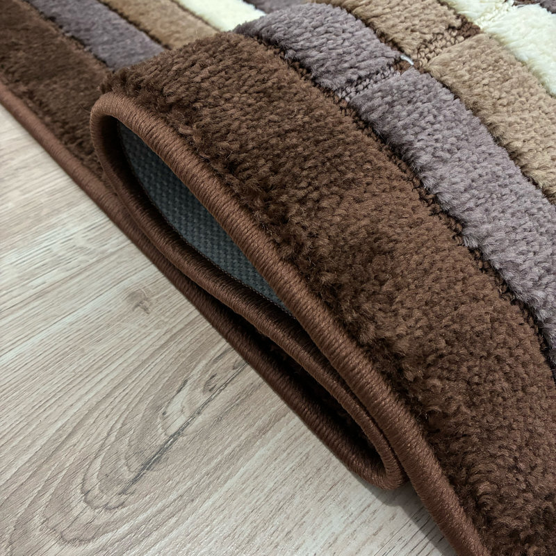 Custom Size Slip Resistant Indoor Rug Geometric Squares Brown Design by Feet, Rectangle 2'2" x 4'