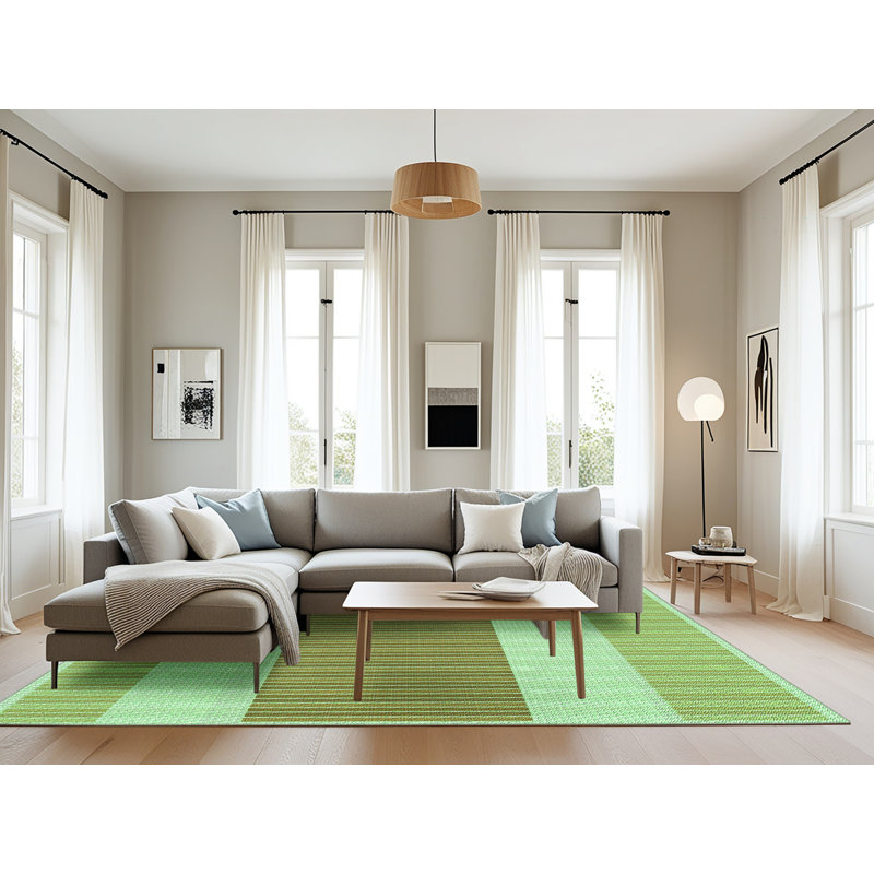 Tapis vert en laine à rayures Hyde, Rectangle 8 pi x 12 pi