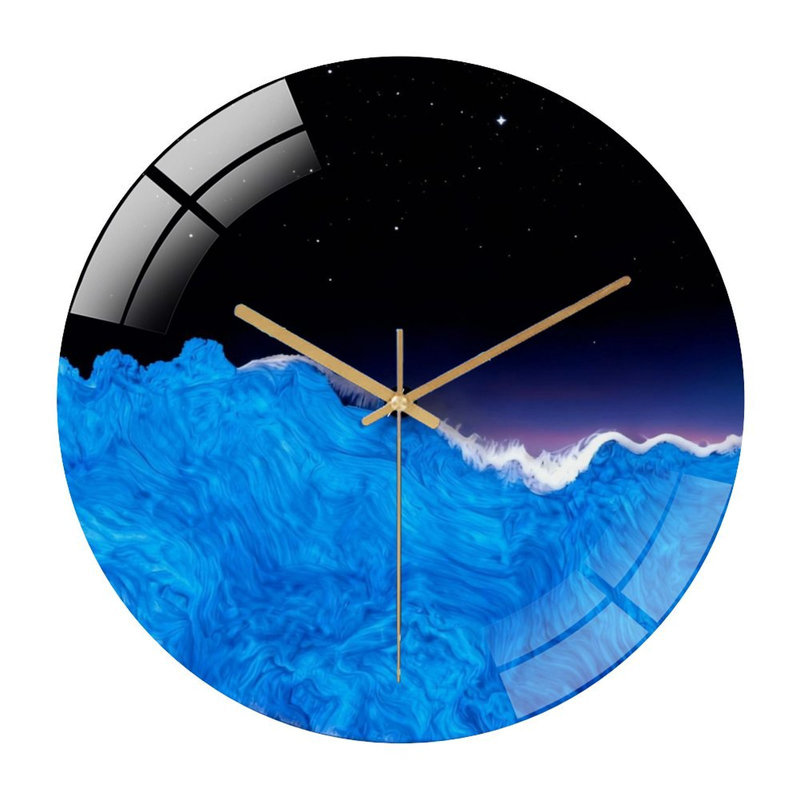 Horloge murale 12 po ronde en verre trempé avec mouvement à quartz silencieux, Bleu étoilé