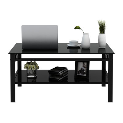 Modern Living Room Coffee Table, Black Tempered Glass With Lift Function, Has Sufficient Storage And Metal Tube Top Style For Room, Provides Plentiful Robust Support