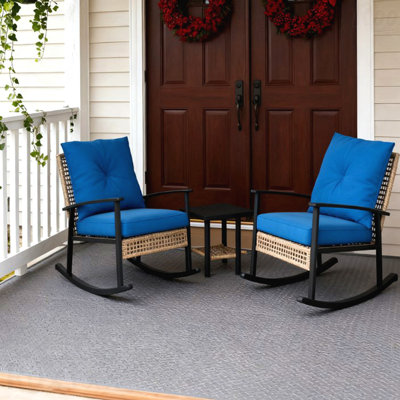 Patio Furniture Set Rattan With Button Tufted Cushions Coffee Table Rocking Chairs