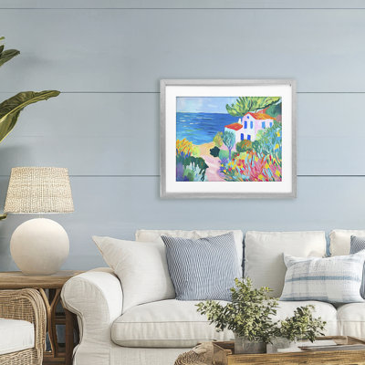 Vibrant House On The Beach Framed Print Under Glass, design by Ramona Murdock