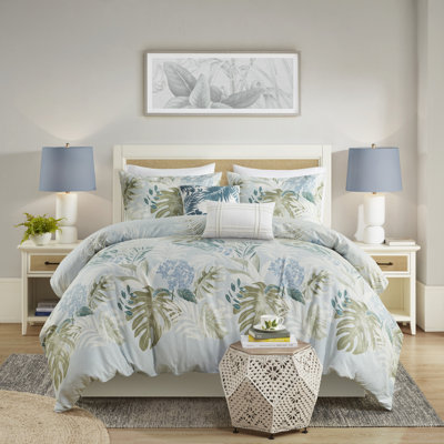 Kiawah Island Blue 100% Cotton 5-Piece King/Cal King Duvet Cover Set with Throw Pillow