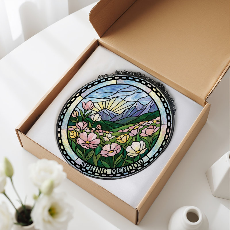 12"H Spring Meadow Stained Glass Window Panel, 12" H x 12" W