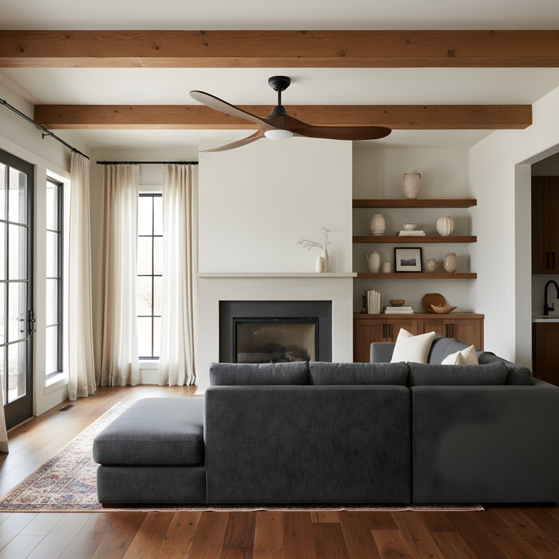 Visual Comfort Fan Maverick Smart 60 LED Indoor Ceiling Fan with Threaded Downrod, Washed White Oak blades and Handheld Remote