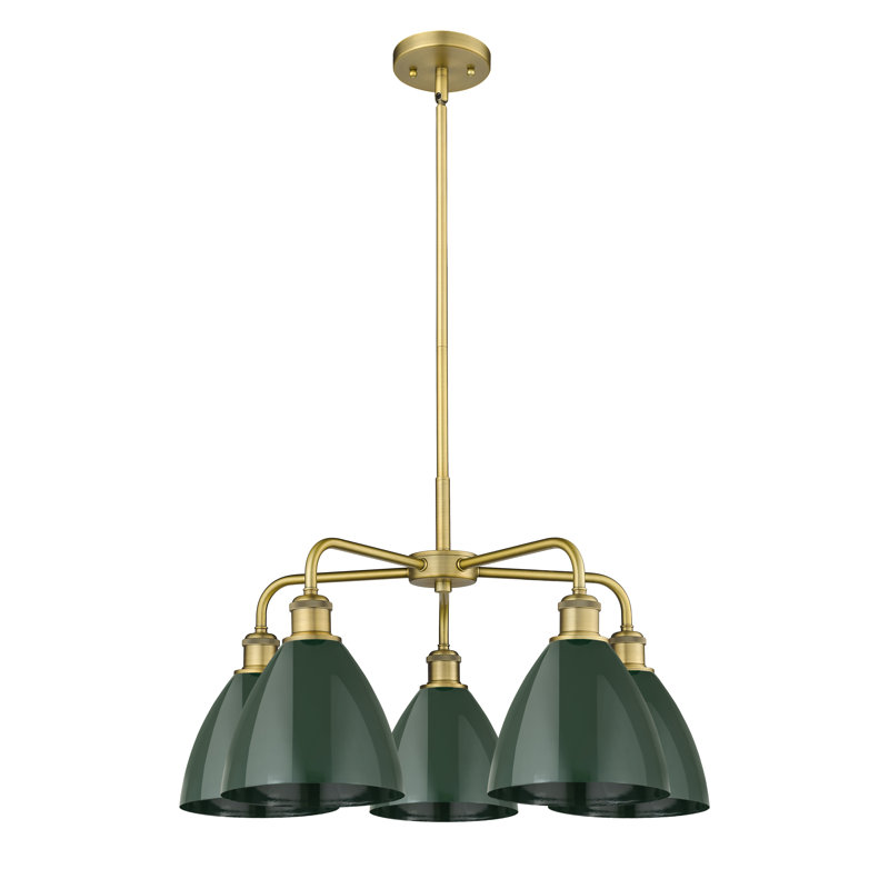 Lustre en dôme à 5 lumières Trickett, Vert, Laiton brossé