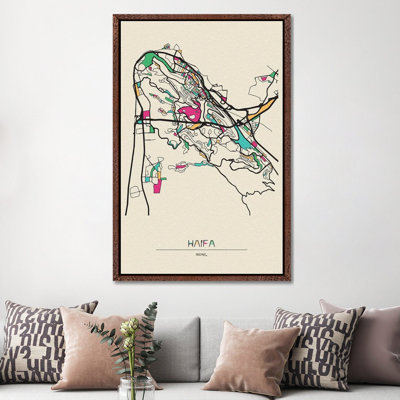 Haifa, Israel Map 1 Piece Floater Frame Wall Art on Canvas