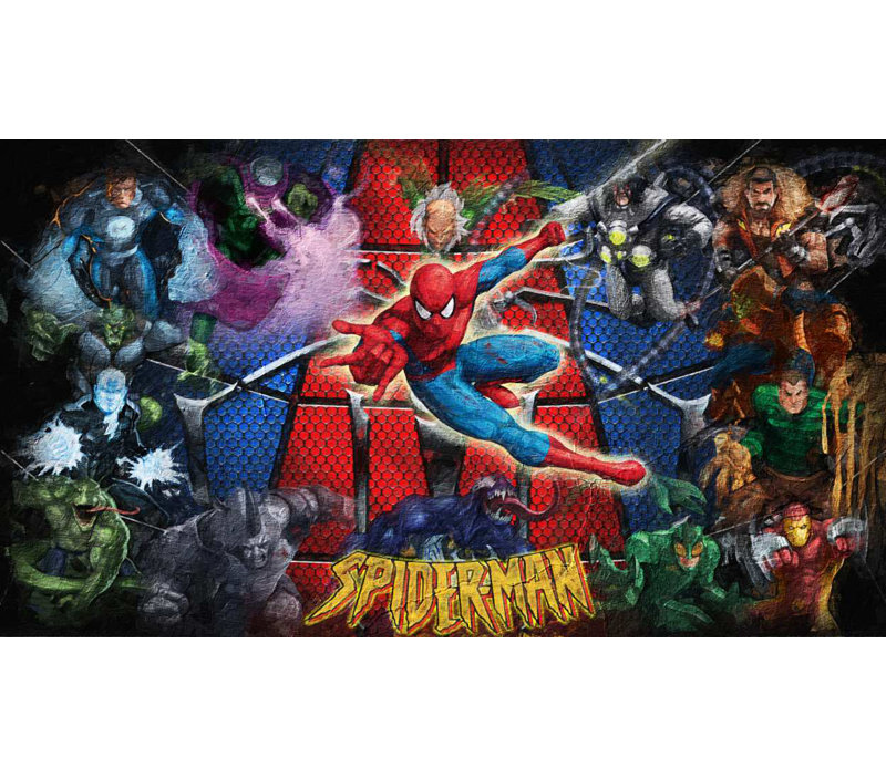 Spiderman Villians - No Frame Print, Wood, 40cm H x 60cm W