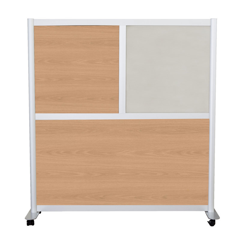 Orrie Modern 3 Panel Room Divider, Oak, Caster