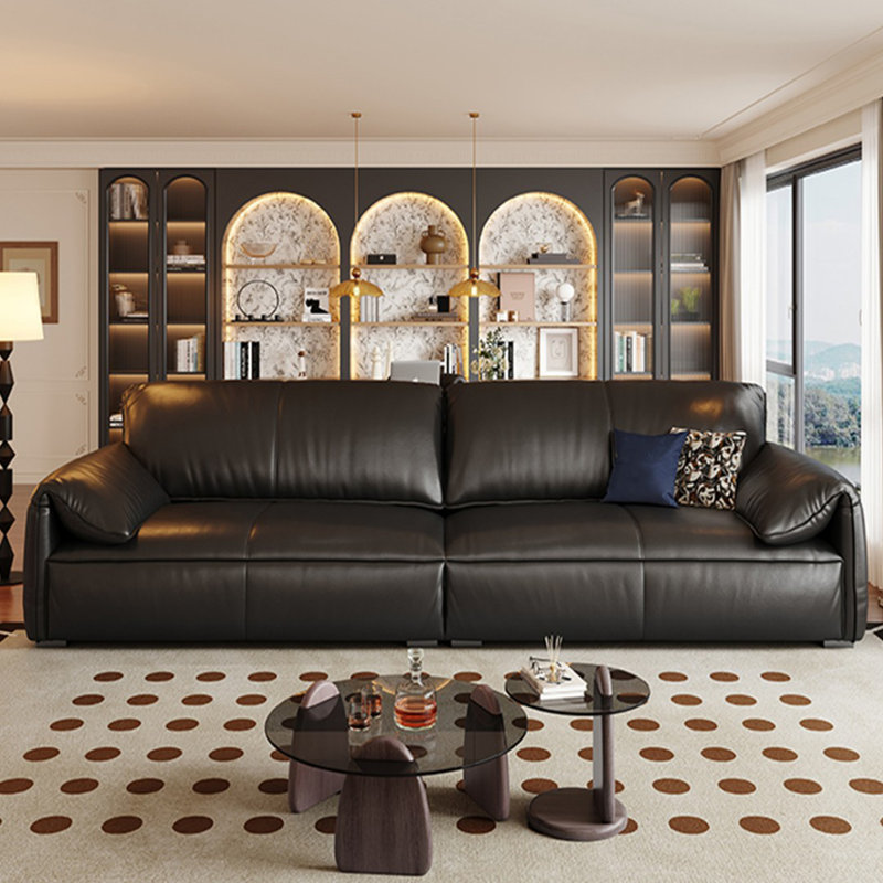 Canapé modulaire noir en cuir véritable, H 30,71 po x l 94,49 po x P 38,58 po, Noir