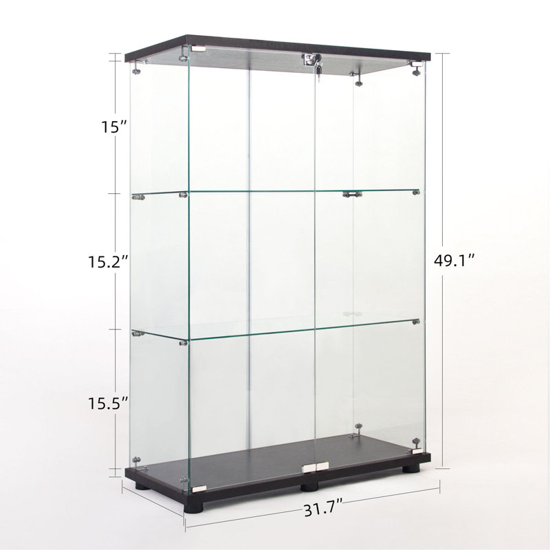 Versatile Three-Shelf Glass Cabinet For Display And Storage, Enhancing Functionality And Style., Black