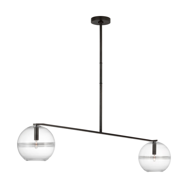 Sean Lavin Lowing 2-light LED medium wide chandelier in blackened forged finish with glass shades