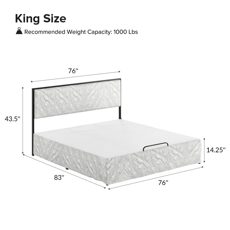 Lit plateforme tapissier Neilius avec housse lavable, Très grand, Motif blanc