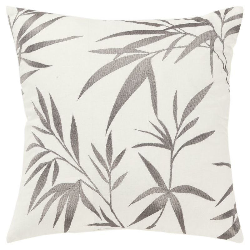 Embroidered Cotton Throw Pillow, Ivory/Gray