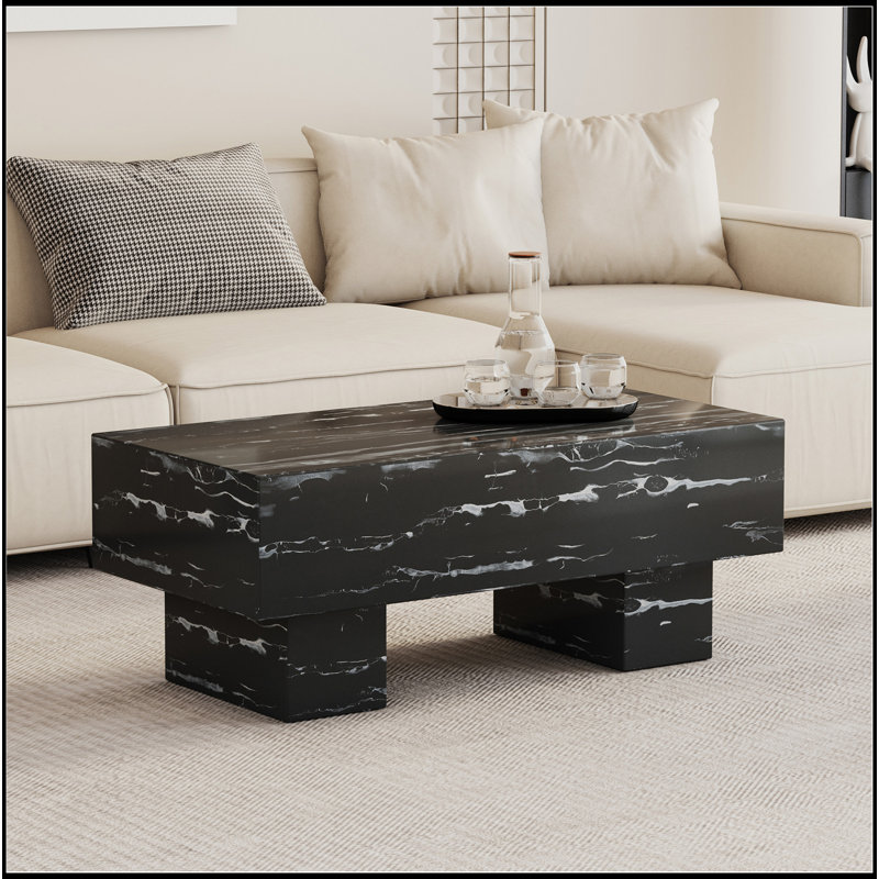 The Black Coffee Table Has Patterns. Modern Rectangular Table, Suitable For Living Rooms And Apartments. 43.3"*21.6"*17.2"