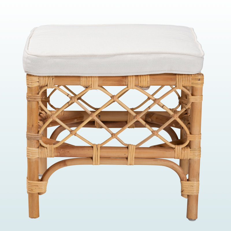 Repose-pieds Rivelle en tissu d'ameublement blanc et rotin brun H 18,11 po x l 18,32 po x P 18,32 po Rivelle