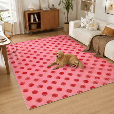 1 pièce grand tapis à pois - rose et rouge, zone moelleuse, lavable, facile à nettoyer, envers antidérapant pour le salon, la chambre, la cuisine, la décoration intérieure, pour la maison