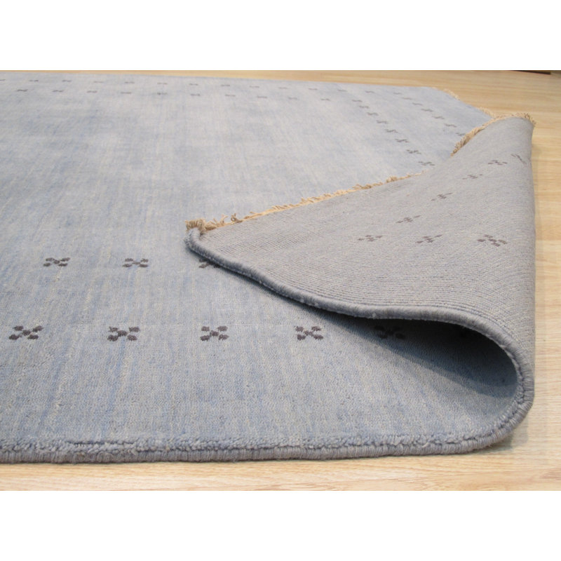 Tapis gris intérieur en laine noué à la main élégant et durable, Rectangle 6 pi x 9 pi