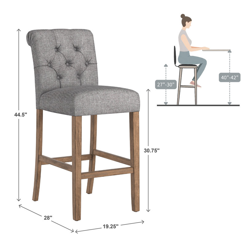 Tabouret Alsadig, Gris, Tabouret de bar (siège d'une hauteur de 30,75 po), Naturel légèrement patiné