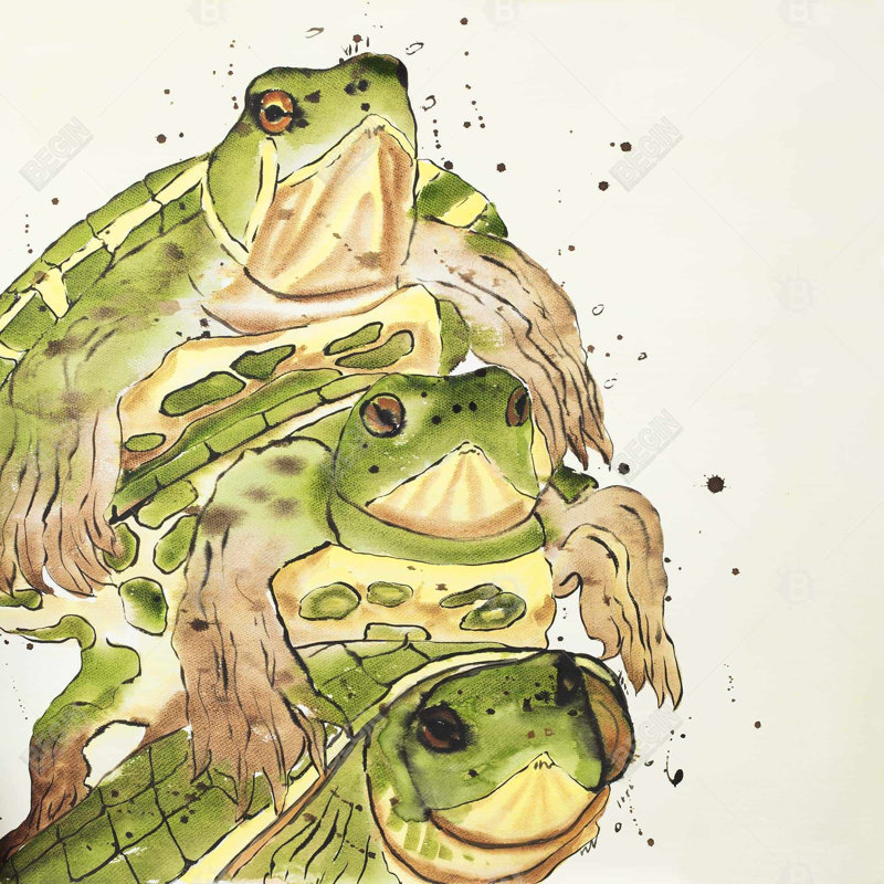 Three aquatic turtles - 26"x26" Throw pillow cover - Poly twill - Print on demand