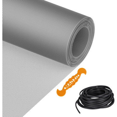 Window Screen Replacement Kit, 48"W x 99"L, with Retainer Spline and Press-Fit Roller Tool, Grey