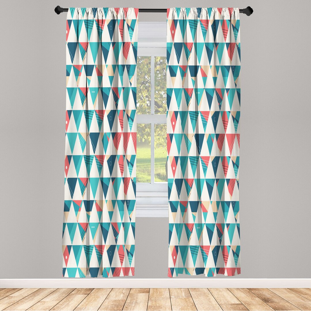 Fenstervorhänge, Leichtes Dekor, Triangle Hexagons, Geometrisch, Turquoise Teal Coral