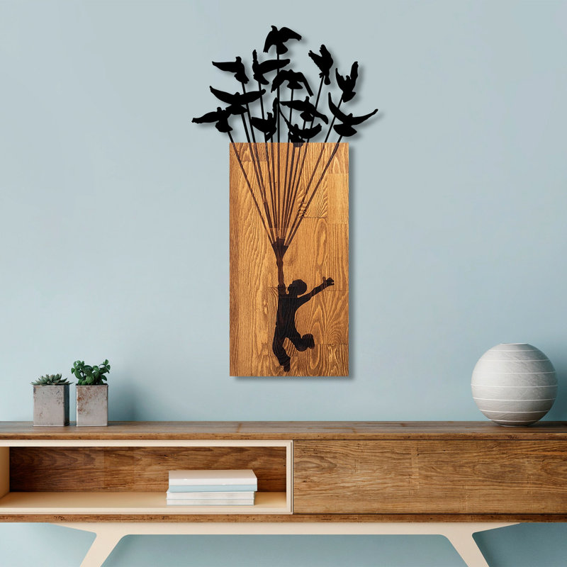 Elegant Decorative Wooden Wall Accessory, Black, 17.7 x 33.9 inches | 100% Wood (Thickness: 1.2 inches) & Metal (Thickness: 0.06 inches) | Perfect for Home Decor, Easy Wall-Mount Design, Stylish & Functional