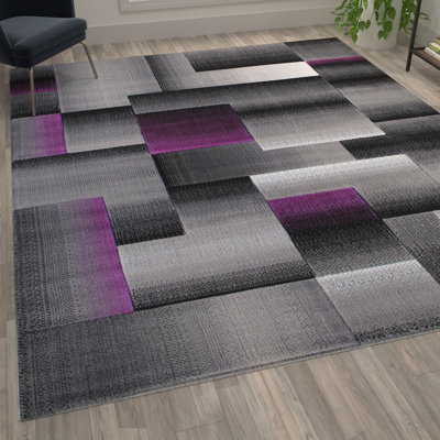 Abbie-May Purple and Gray Modern Geometric Style Color Blocked Indoor Area Rug