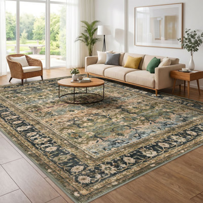 Tapis tribal à motif floral lavable à la machine avec envers antidérapant pour le salon de la chambre à coucher