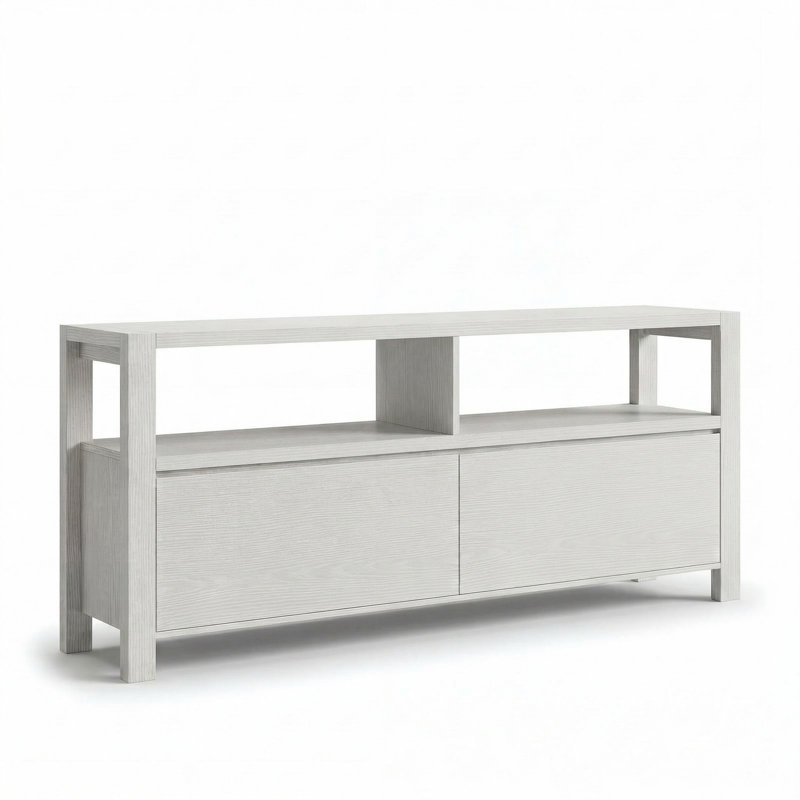 63" TV Stand for TVs up to 75",Heavy Sturdy Modern Media Console with 2 Drawers and Open Storage,White, White Wood