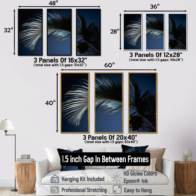 Ensemble de salon mural Palm Leaf Jungle Calm - Palmiers et palmiers, Cadre naturel flottant, H 28 po x l 36 po x P 1 po
