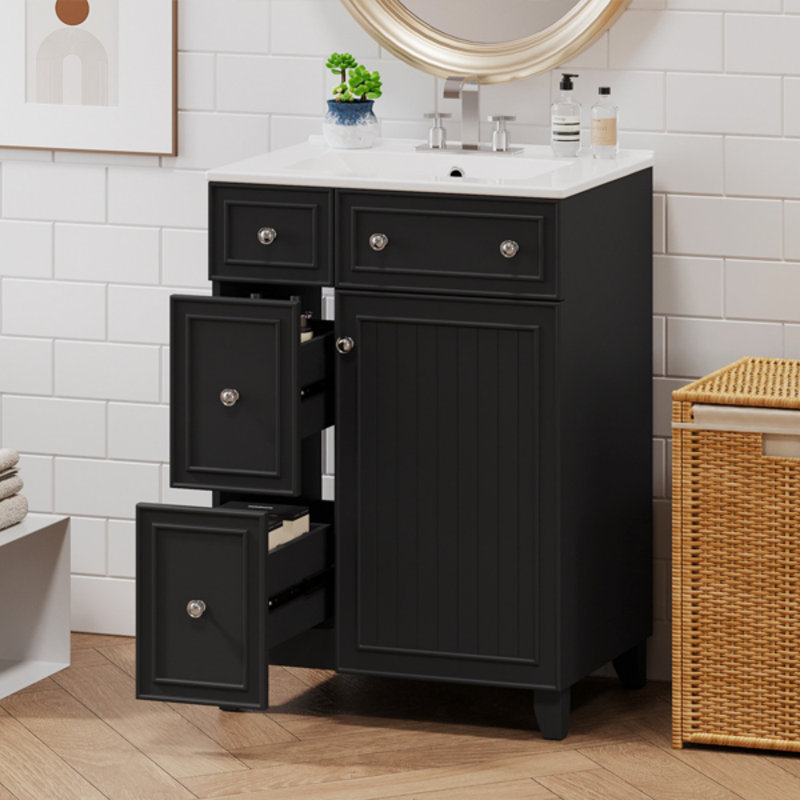 Armoire de meuble-lavabo 24 po avec lavabo en céramique, Noir
