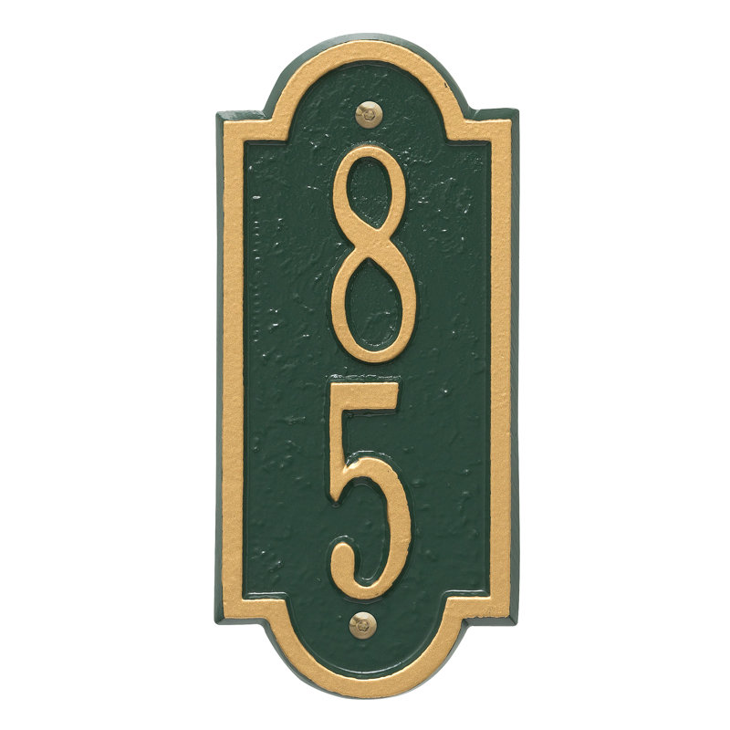 Richmond Personalized Vertical Mini 2-Line Wall Address Plaque, Yes, Green/Gold