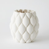 Pillowed Printed Vase-Matte White-Lg