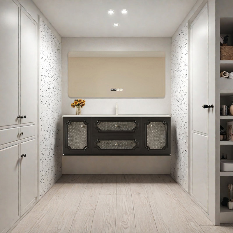 Armoire de salle de bain légère et luxueuse de style français, H 19,68 po x l 51,18 po x P 21,65 po, Noir
