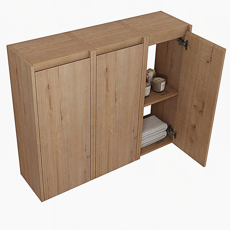 12" Bathroom Side Cabinet, 3-Soft Close Doors, Float Mounting Design, 12*3, Brown