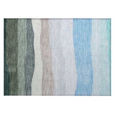 Machine Washable Indoor/Outdoor Xhevrie Green Rug