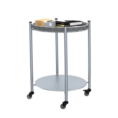 Silver Metal Round 2 - Tier Coffee Table With Wheels, Ideal As End Next To , Smooth Moving On Different Surfaces, And Stylish Finish Wheels Storage, Versatile For Indoor Spaces, Detachable Design