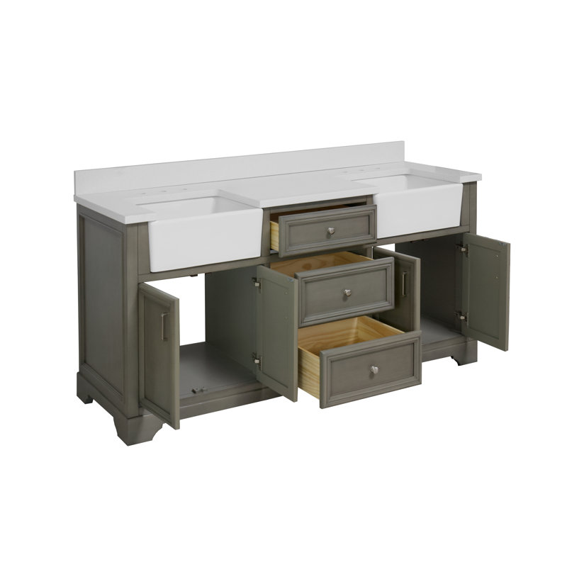 Ensemble de meuble-lavabo double 72 po Emiliano, Quartz, Gris patiné