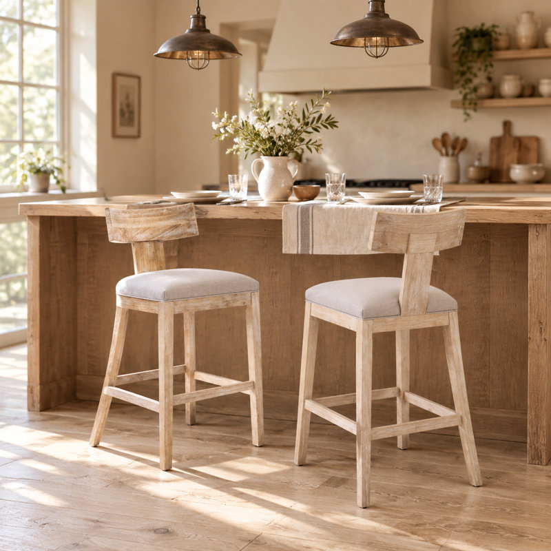 Ensemble de 2 tabourets de comptoir 26,5 po, tabourets de bar rembourrés à hauteur de comptoir avec dossier confortable, structure en bois d'hévéa massif, dossier, repose-pieds et tabourets de bar
