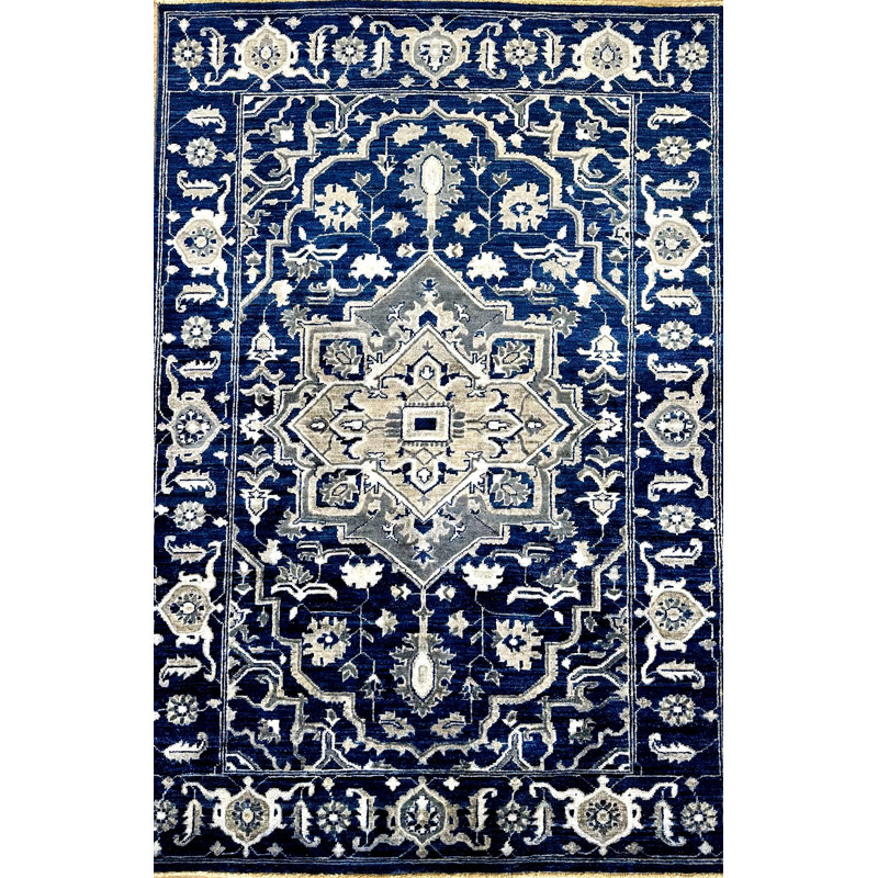 Proprietary Patterns Wool Oriental Area Rug in Lauran Dark Blue, Rectangle 10' x 14'
