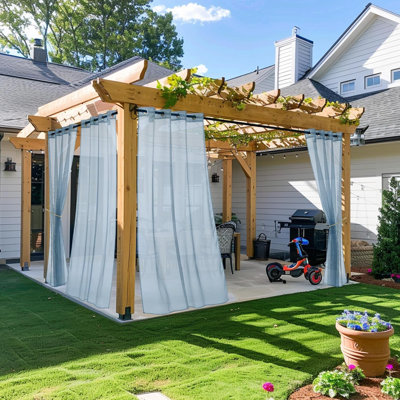  Outdoor Sheer Curtains, Waterproof Sheer Texture Curtain Panels for Gazebo, Porch, Pergola, Voile Drapes with Rustproof Grommets for Living Room, 2 Panels